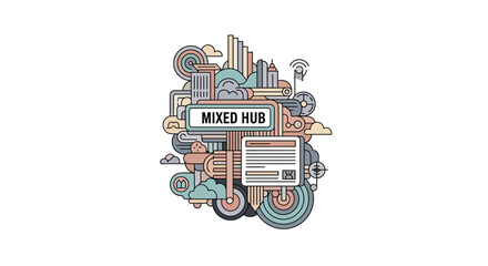 Obraz premium Intricate Mixed Hub Illustration Showcasing Modern Urban Design and Connectivity.
