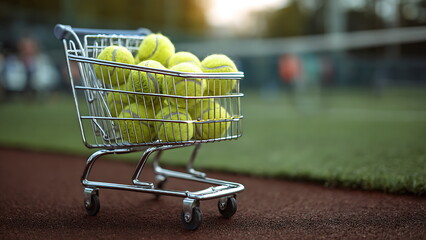 the tennis balls in the shopping basket