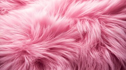 Fototapeta premium Luxurious pink faux fur texture filling entire frame, extreme close-up revealing individual synthetic fibers in varying shades from pale rose to deep magenta, plush three-dimensional surface with