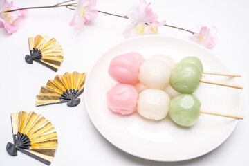 Japanese Spring Festival Sweets with Sakura Flowers