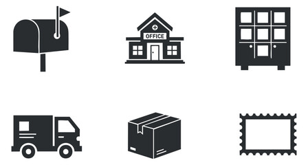 A collection of abstract molecular icons and symbols in minimalist black and white vector style, suitable for scientific and technology design