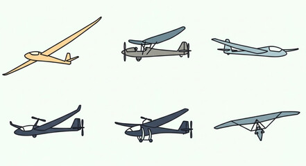 Collection of vintage aircraft and gliders illustration. © Aceng