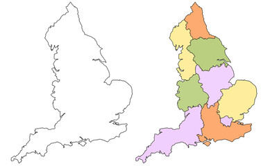 Obraz premium England administrative map, England outline and states map set - illustration version