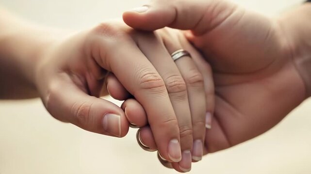 Intertwined hands with a wedding ring symbolizing love and commitment