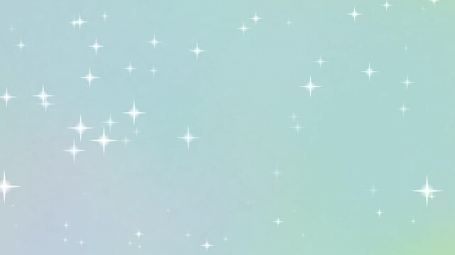 A pastel blue and green gradient background with scattered white sparkles above a solid white rectangle