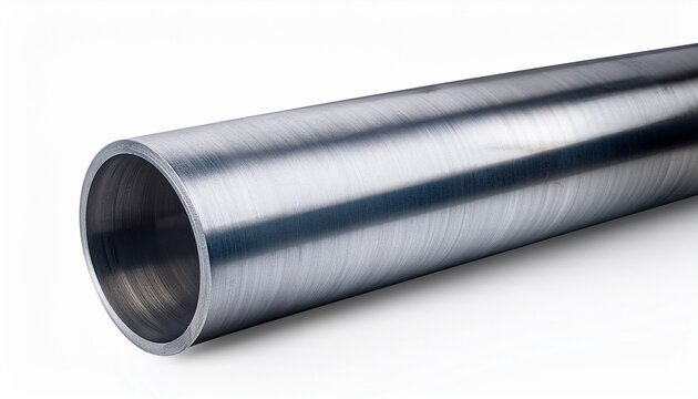 metal stainless steel pipe close up for industrial application isolated on white white background