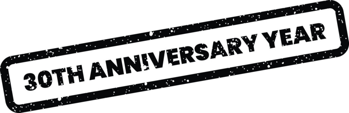 A distressed rectangular stamp with 30th Anniversary Year text, marking a three decade long annual celebration