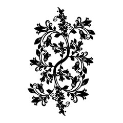 A vintage black and white vector floral ornament set featuring elegant swirls and ornate leaf silhouettes for a decorative tattoo frame or scroll border design element