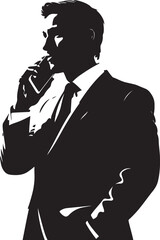 Businessman Talking on the Phone Silhouette Vector on Transparent Background