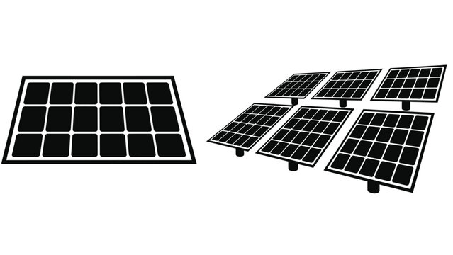 Solar panels icon set including single and multiple photovoltaic modules illustration