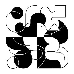 Abstract Geometric Pattern, Black and White, Modern Art, Retro Design