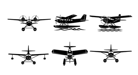 Collection of Vintage Seaplanes and Airplanes Silhouettes. © Solar