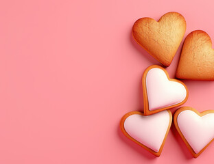 Fototapeta premium Heart cookie pink background heart shape frosted cookie love theme sweet dessert romantic treat pastel color bakery concept holiday cookie pastel pink background with heart shape cookie