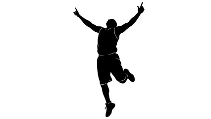 A silhouette of a man jumping in the air with his arms raised