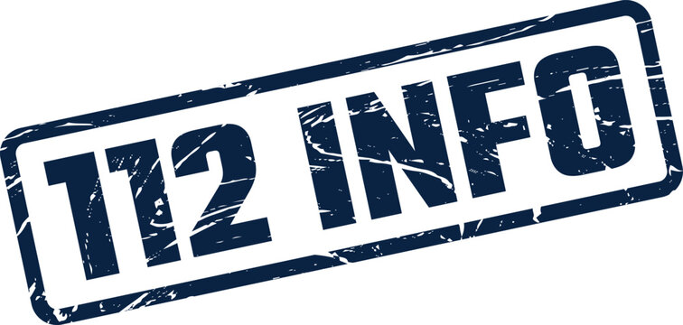 Distressed rectangular rubber stamp graphic displaying the important 112 INFO message for urgent communication
