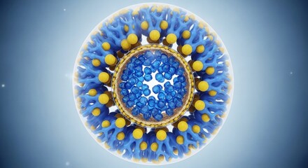 Core Composition Blue Core with Molecule Spheres in Light Blue Background.