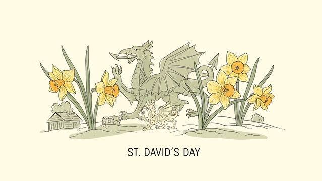 St. david's day design with dragon and flowers