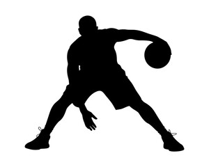 A black silhouette of a man playing basketball