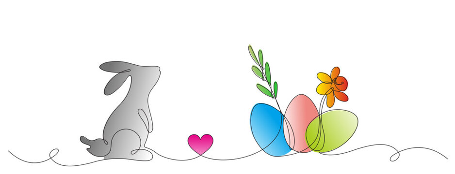 Happy Easter banner with easter eggs and rabbit