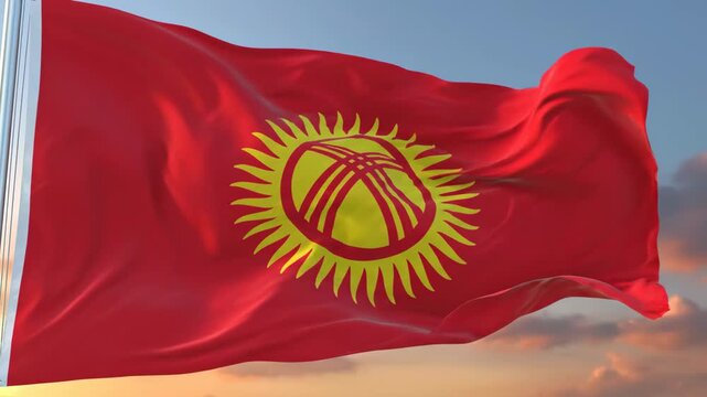 National Flag of Kyrgyzstan Waving in Wind 4K Video