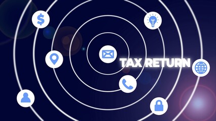 Obraz premium Tax return concept with icons on dark background