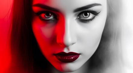 Fototapeta premium Artistic portrait of a woman with dramatic red and black lighting
