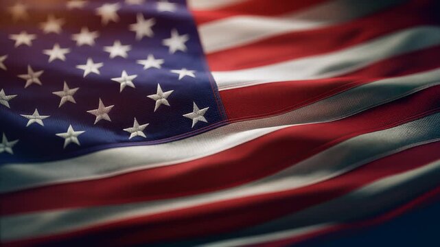 American flag waving, close-up, slow motion, patriotic, United States flag.