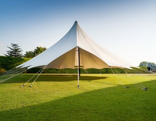 large white tent is stretched on a lawn