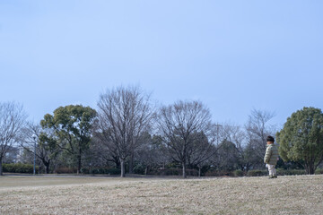 Obraz premium 公園で立つ後ろ姿の子供