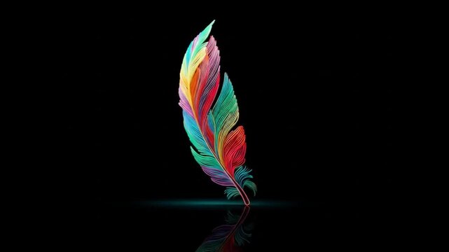 Abstract colorful feather graphic against black background