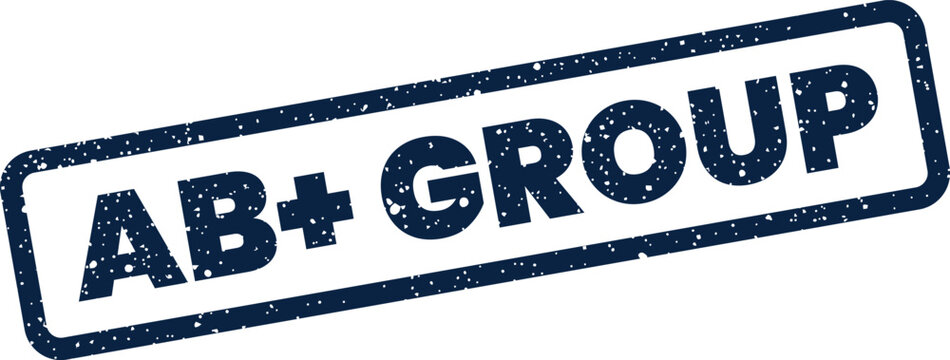 Distressed rubber stamp effect with text AB+ GROUP prominently displayed, suggesting organizational affiliation or membership
