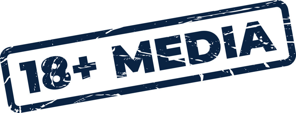 Distressed rubber stamp graphic displaying 18 plus media, signaling content suitable only for a mature audience