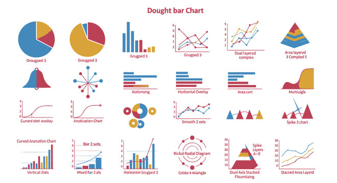 Collection of 25 colorful infographic elements, charts, and graphs, for presentation, report, or website, vector illustrations