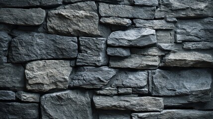Close-up of a rustic grey stone wall texture, natural rock masonry background