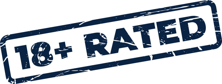 Distressed rubber stamp indicating an 18 plus rating for content, signifying age verification requirement for viewers