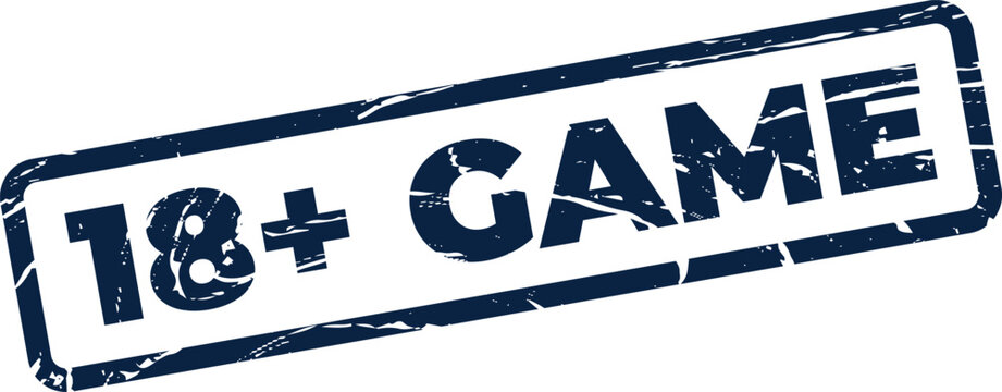 Distressed stamp design featuring 18+ GAME text, indicating an age rating for digital or physical gaming content