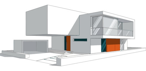 Modern Minimalist Home Architectural Concept Sketch Elevation with Clean Lines