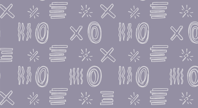 Vector XO symbol pattern, white on light purple background, for overlay or texture, seamless design for website, social media, or presentation