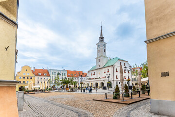 Town Hall And Colorful Market