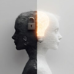 Minimalist visual metaphor of two dark human profiles