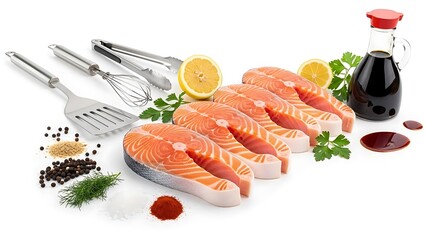 Fresh salmon fillets with herbs and spices