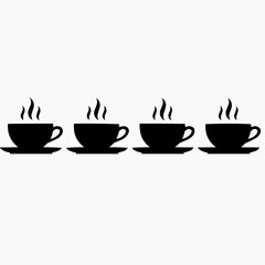 Fototapeta premium Four steaming hot coffee cups, a graphic illustration prepared to convey morning comfort and warmth. Ideal for cafe themes, relaxing breaks, and beverage designs