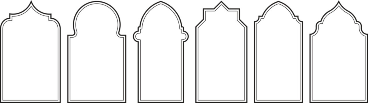 Islamic Arch Silhouette Ramadan Set, Arabic Window Outlines and Frames