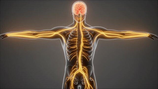 Detailed look at the human body with focus on the nervous system and its functions in a transparent silhouette format