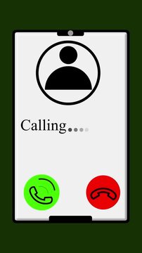 Smartphone Screen Displaying Incoming Call with User Icon and Call Buttons on Green animated Background