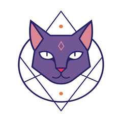 Fototapeta premium Astrology Inspired Cat Emblem With Sacred Geometry