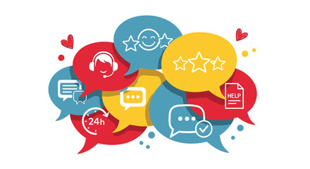 Vector social media icons and speech bubbles with chat symbols, for website or app UI, overlay effect or banner