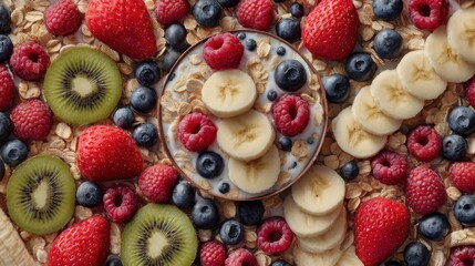 Obraz premium Colorful breakfast bowl with fresh fruits and granola.