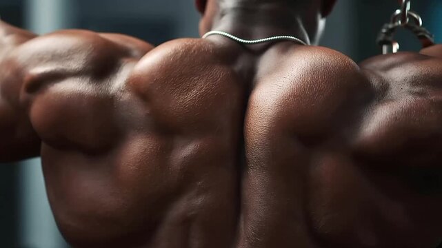 Close up of a muscular back during a lat pulldown showcasing detailed muscle definition and anatomical features d8fa3d72 2