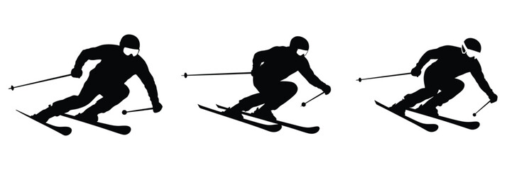 Silhouette of Skier in Action – Skiing Vector Illustration, Winter Sports, Extreme Snow Activity, Downhill Race, Outdoor Adventure Concept, Athlete Silhouette for Fitness and Snow Sport Design © Parvez